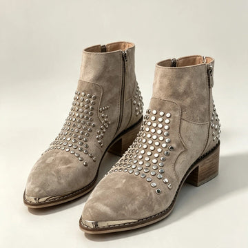 ✨ Last Day ✨ 70% OFF 💥 Studded Suede Textured Pointy Toe Chunky Boots 👢🔥
