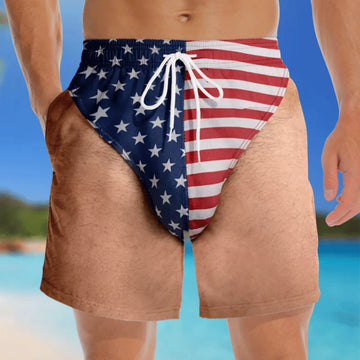 Custom Funny Patriotic Men Swim Trunks - Personalized Summer Vacation And Travel Gifts For Men - Freedom And Chill